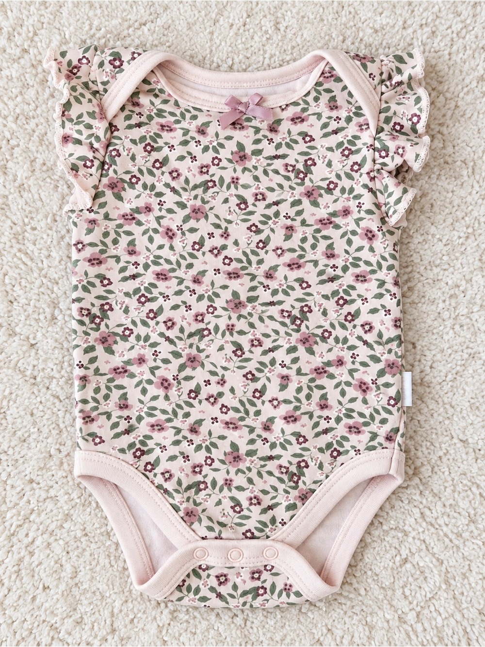 Tahari Pink Floral Ruffle-Sleeve Baby Bodysuit - Picture 1 of 8